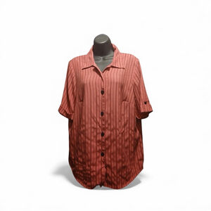 Gloria Lance Woman Blouse 2X Pink Striped Button Down Short Sleeve JC253